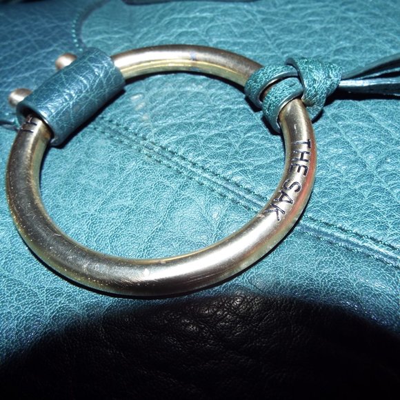 THE SAK PINK LABEL MOSS GREEN THICK LUXURY LEATHER BUCKET POUCH HOBO HANDBAG - Picture 6 of 8